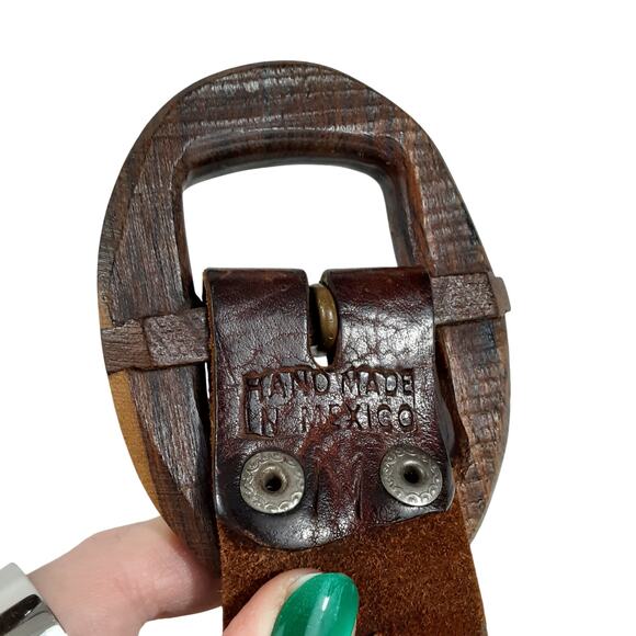 Vintage Hand Tooled Leather Belt Wooden Belt Buckle Bohemian Gypsy Womens M main image 5